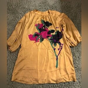 Elizabeth And James Silk Bubbled Sleeve Yellow Floral Women's Dress Size Medium